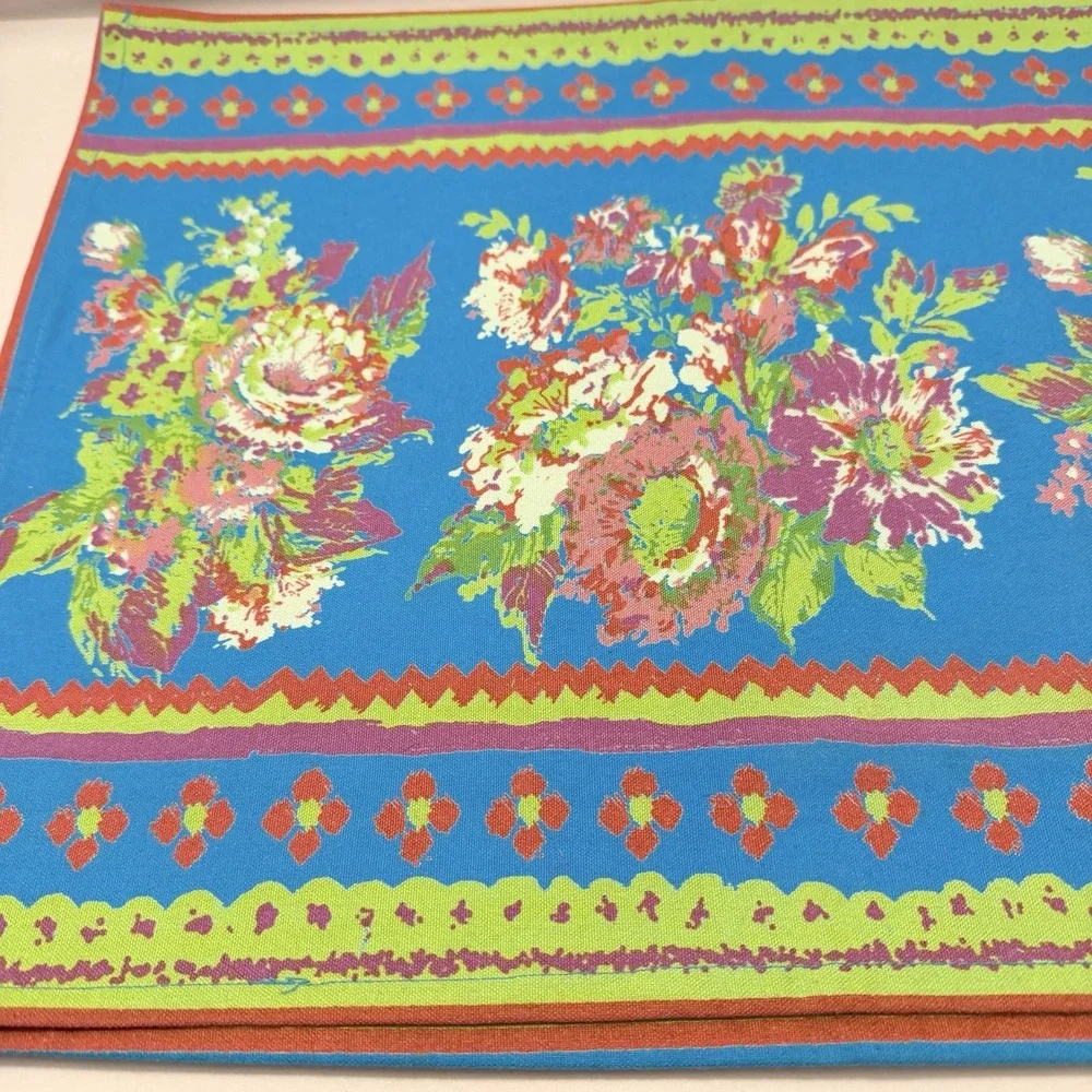 April Cornell Placemats Floral Rose Blue Shabby Cottage 4 PC French Country Retr
